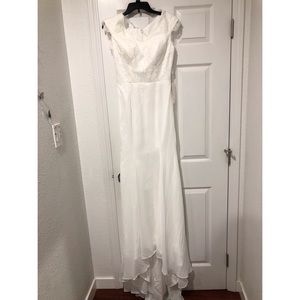 Cap Sleeve V-neck Chiffon Dress With Lace Bodice